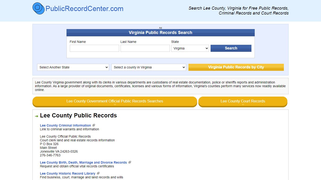 Lee County Virginia Free Public Records - Court Records - Criminal Records